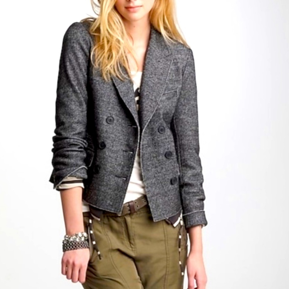 J Crew Thandie Grey Double Breasted Cropped Blazer, size 6